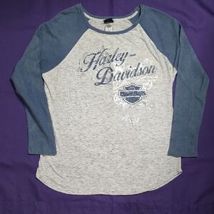 Harley-Davidson Kids Blue and Gray Long Sleeve Tee